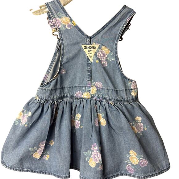 Vintage Osh Kosh B'Gosh Little Girls Bib Overall Dress Denim Floral Size 18M - Picture 2 of 6